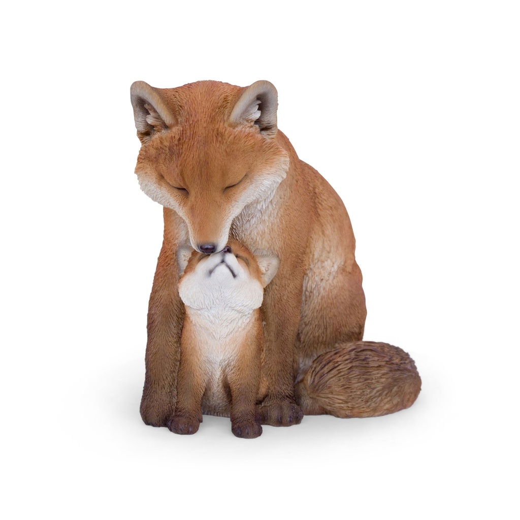 POLYRESINE RENARD AVEC RENARDEAU