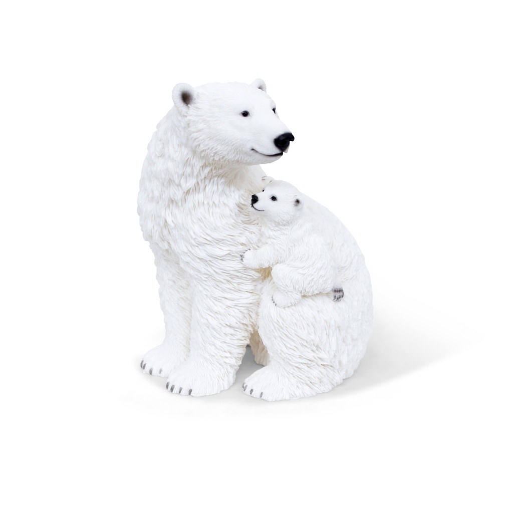 POLYRESINE OURS POLAIRE AVEC OURSON 22X19H27