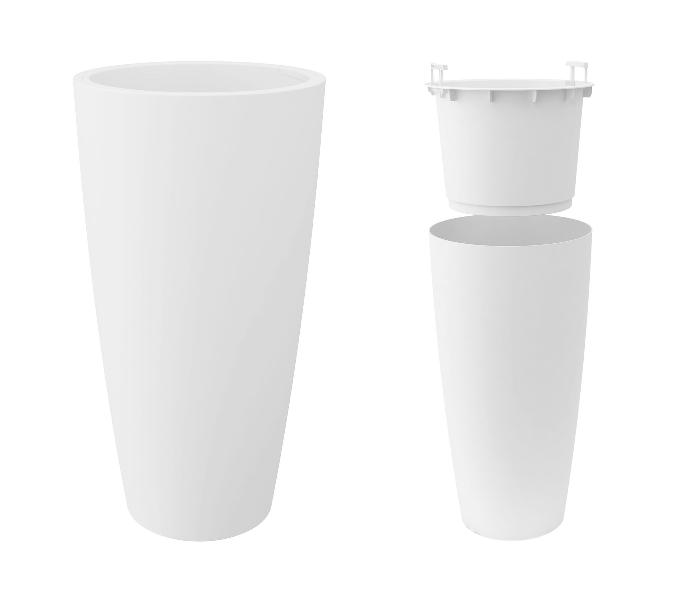 [01301101] Pot haut avec insert intégré (2 tailles: Ø36xH70cm et Ø38xH85cm) (Blanc, Ø36h70cm)