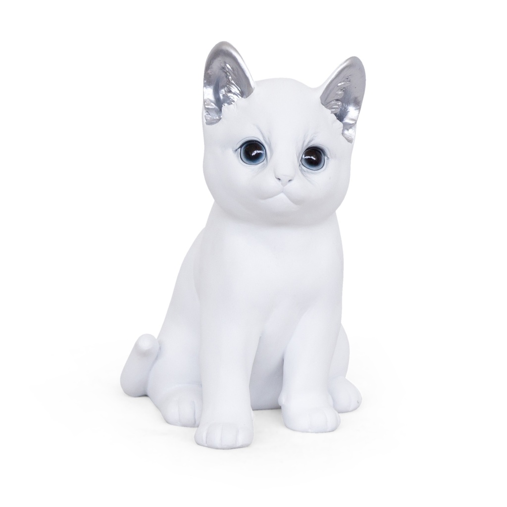 [11154109] Dekorative Katzen in Polyresin – STYLE Kollektion modern und minimalistisch (Weiß-Silber, 16x12h19cm)