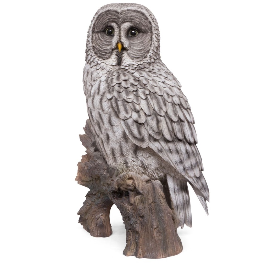 Large grey eagle owl sculpture (2 sizes: 23x16xH36cm and 28x31xH52cm)