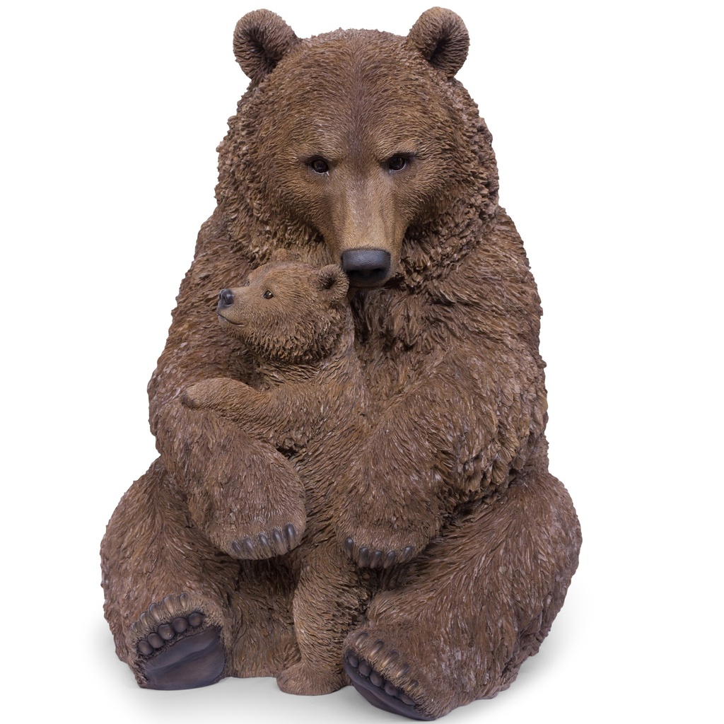 [11154069] Sculpture ours et son petit – scène tendre et réaliste (81x61h88cm)