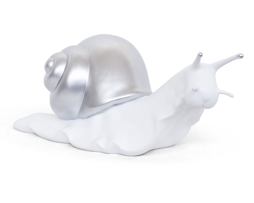 [11154127] Witte en zilveren design slak decoratief in polyresin (42x20h16cm)