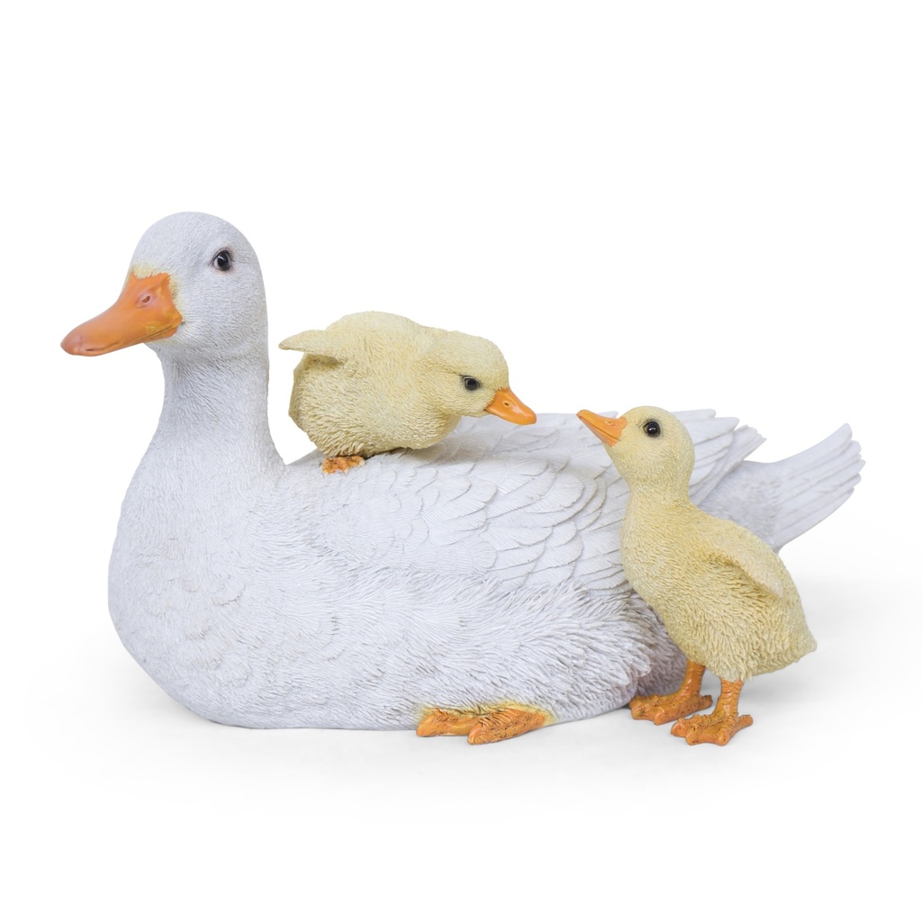 [11154145] Ente mit Küken-Skulptur in Polyresin (29x18h18cm)