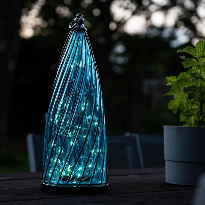 [70703653] Blue dome solar lantern – glass effect and soft design (Ø17h40cm)
