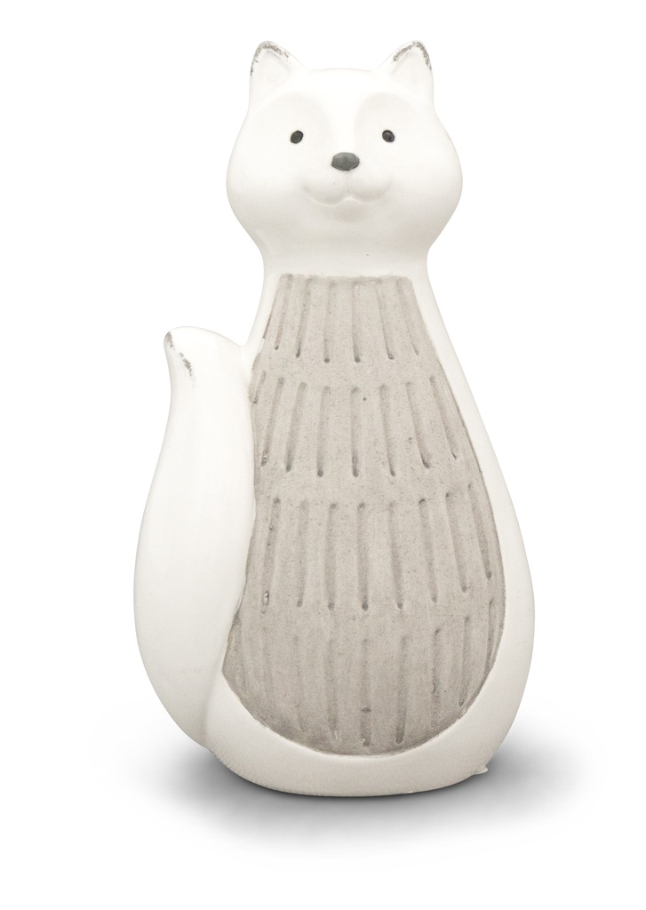 Renards déco en céramique blanche sur gris – 3 motifs (2 tailles: 9x7xH15cm et 11x10xH22cm)