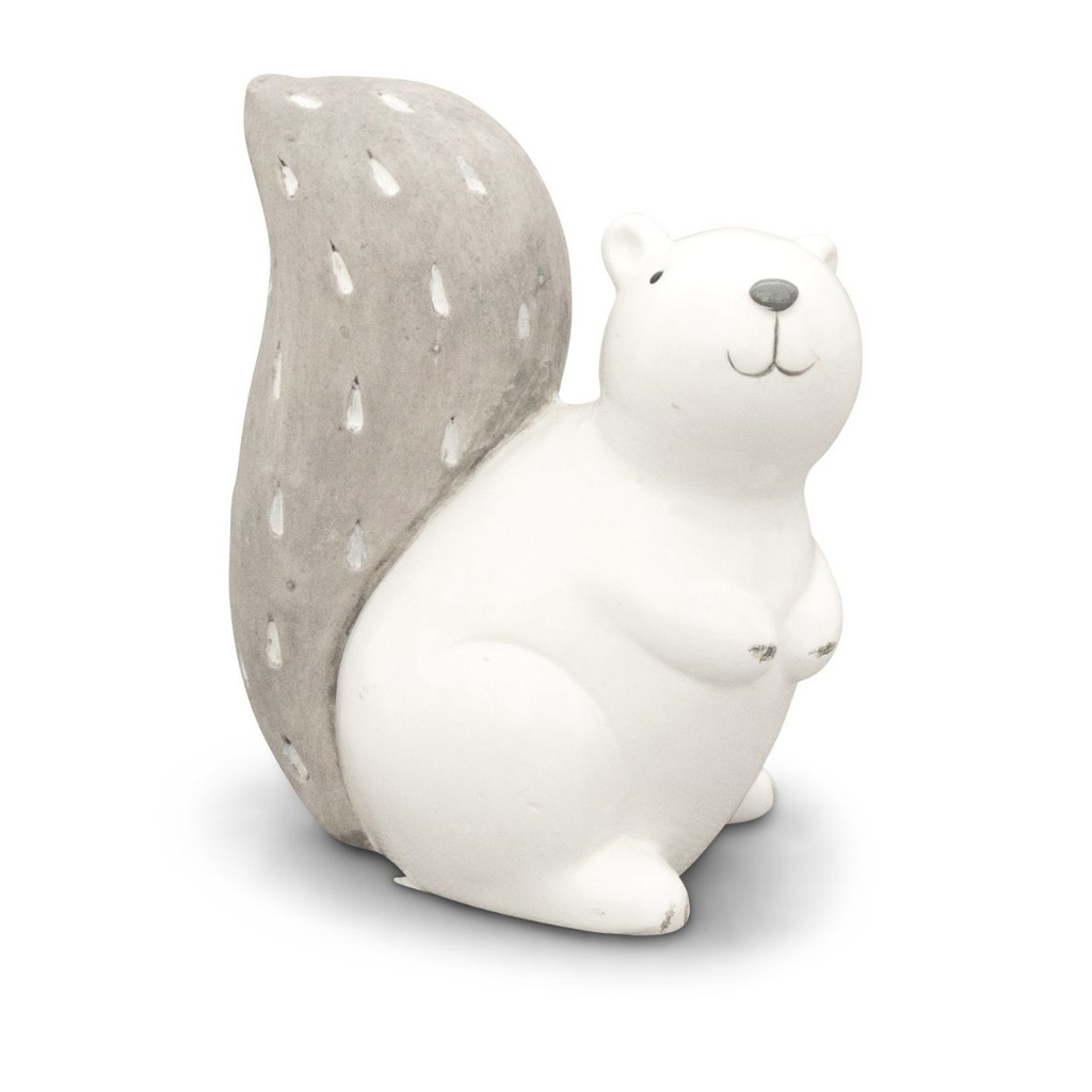 [69500300-A] WEB-CERAMIC SQUIRREL WHITE ON GREY (Sitzend | 10,5x7h11,5cm)