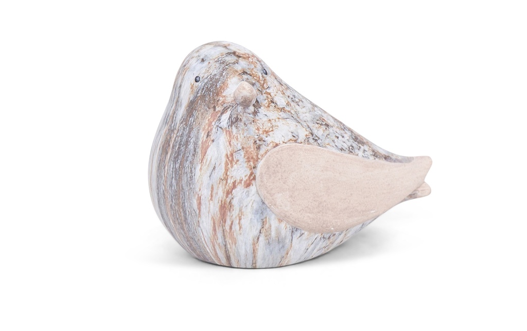 Decoratieve vogels in marmereffect keramiek (2 maten: 16x9xH11cm en 22x13xH15cm)