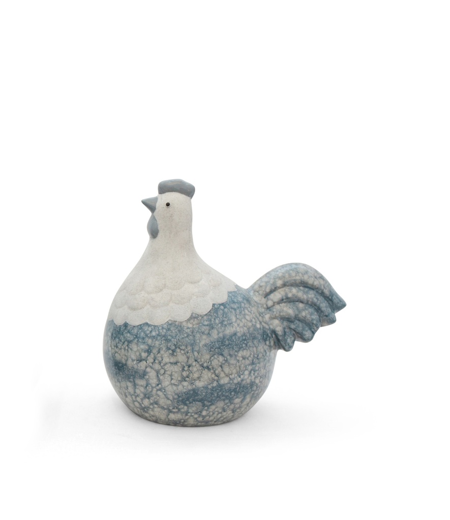 Poule & coq déco en céramique effet basalte (3 tailles: de 15x9xH15cm à 28x15xH30cm)