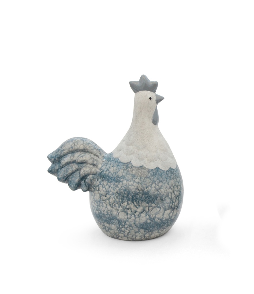 Poule & coq déco en céramique effet basalte (3 tailles: de 15x9xH15cm à 28x15xH30cm)