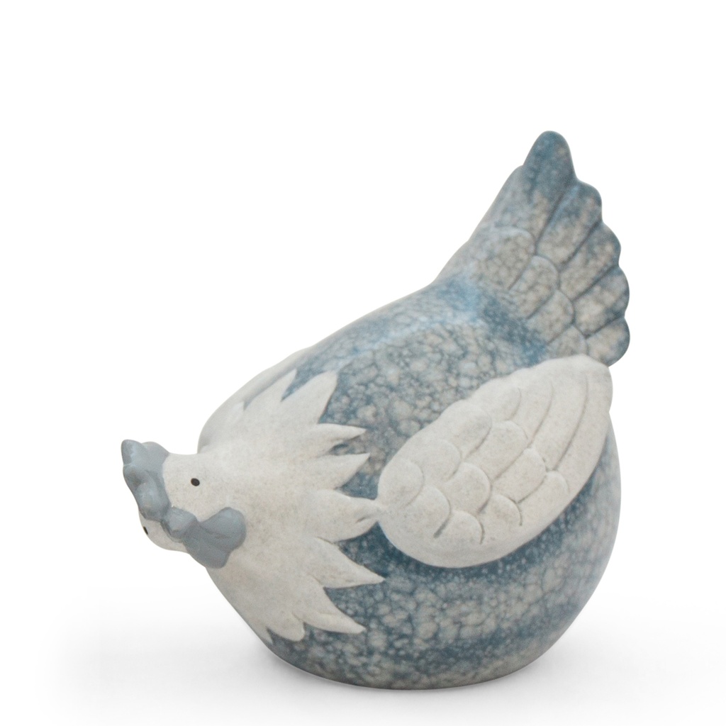 Poules & coq déco en céramique basalte – postures variées (17x11xH19cm)