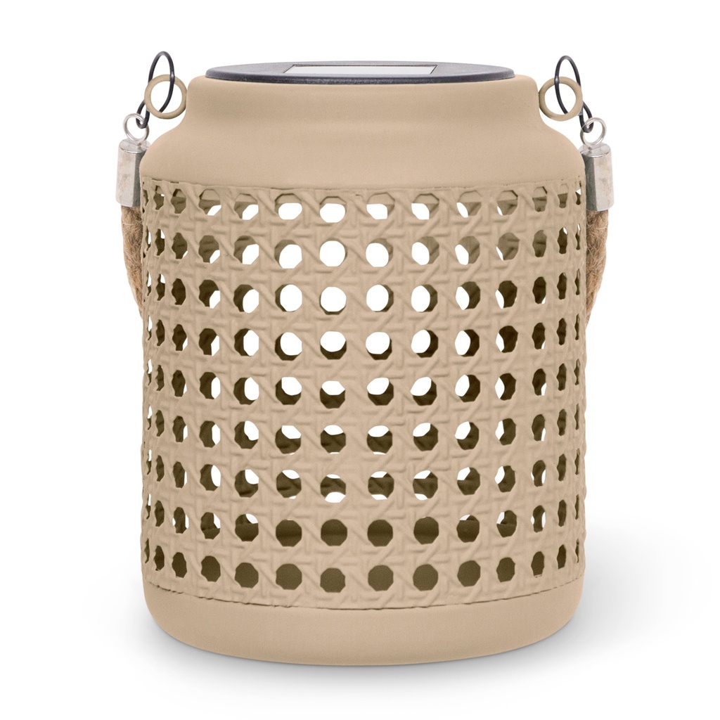 GROOVE solar lantern – ribbed glass, natural tones (Ø12xH16cm)
