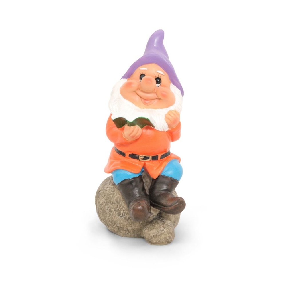 [70706036-B] Garden gnomes on stone (Ø10xH15cm) (Purple hat)