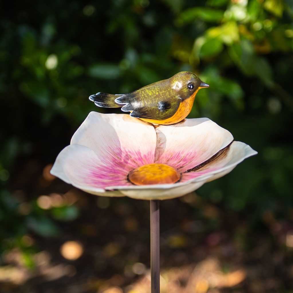 [70709679-A] Mangeoires à oiseaux sur piquet en métal fleuri, à planter (Ø18xH91cm) (Magnolia | Ø18h91cm)