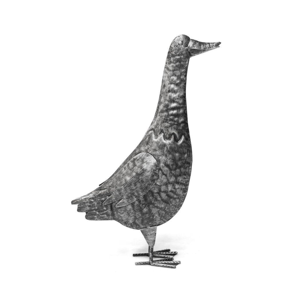 [70709853-A] Bauernhoftiere aus Metall Alterseffekt – Ente, Henne, Hahn (22x7h28cm) (Ente | 26x6h33cm, Silber)