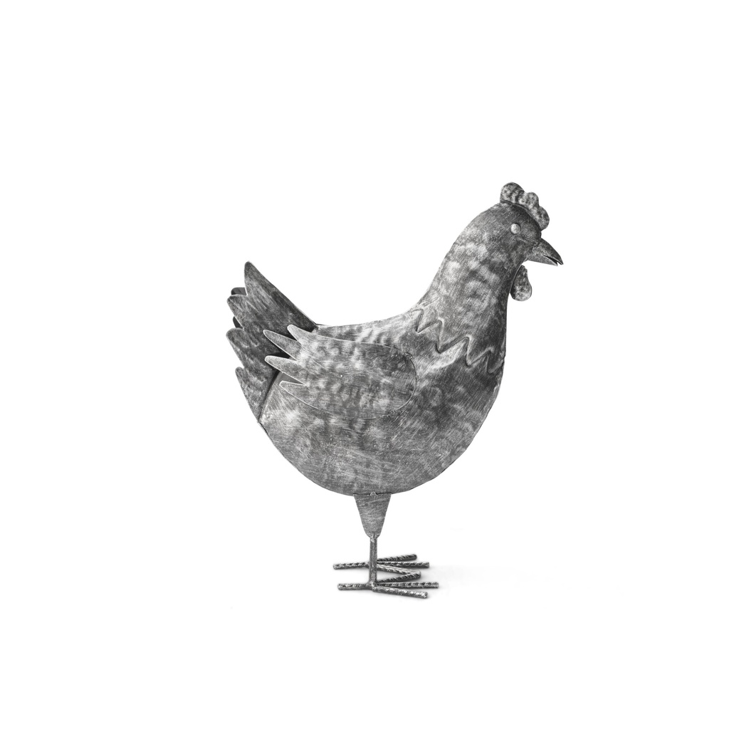 Boerenhoeve dieren in oud metaal effect – decoratieve eend, hen, haan (22x7h28cm)