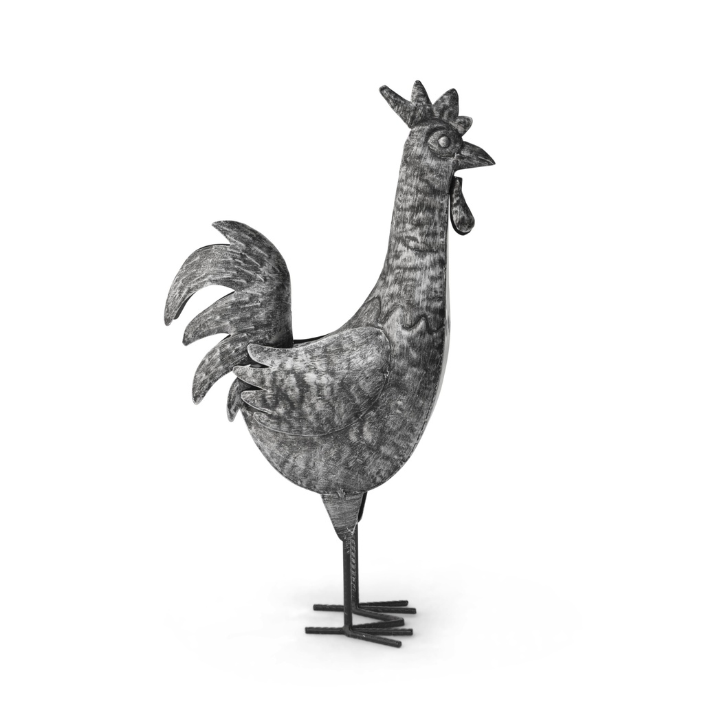Boerenhoeve dieren in oud metaal effect – decoratieve eend, hen, haan (22x7h28cm)