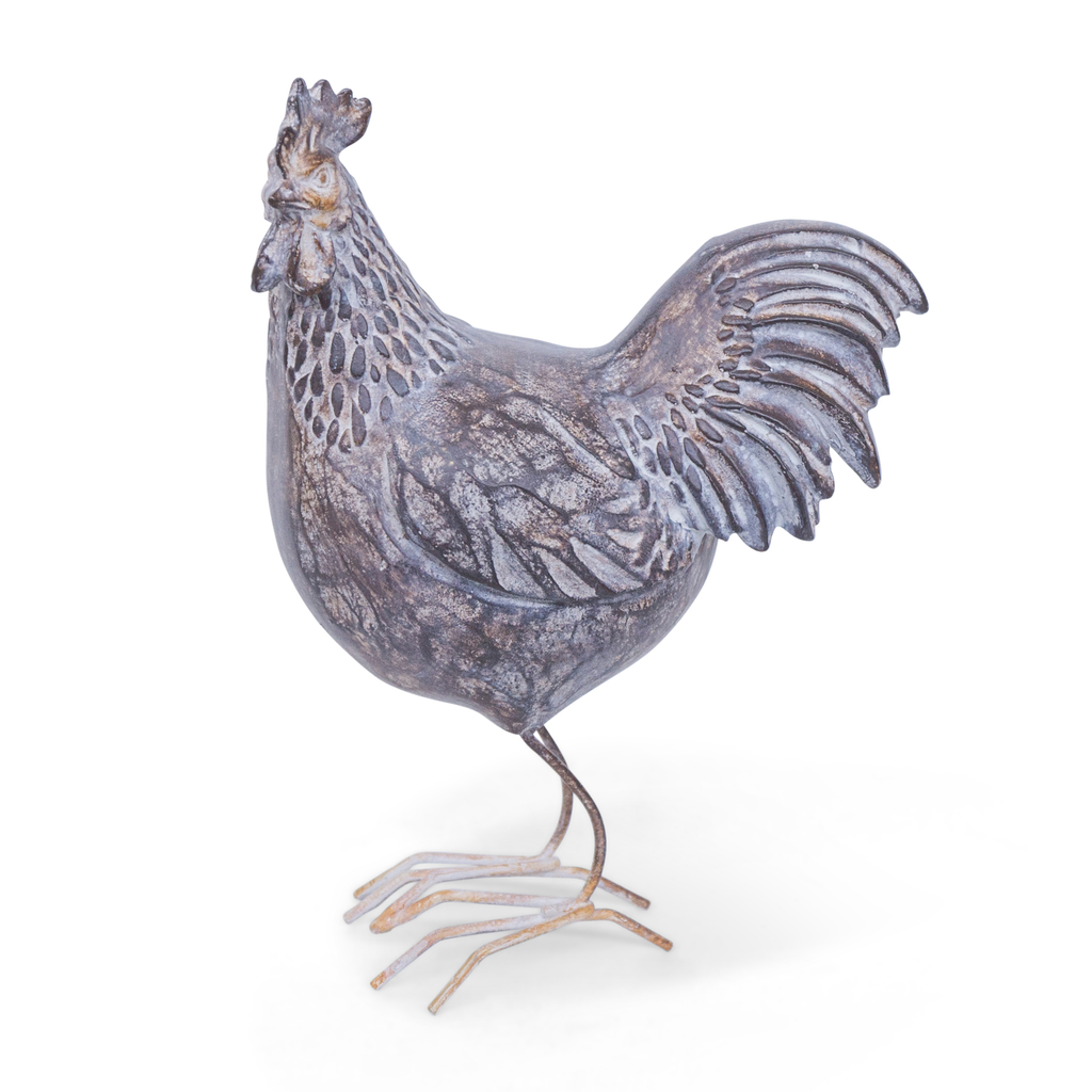 Hen and cockerel duo Royal – stone-effect sculptures (16x9xH14cm)