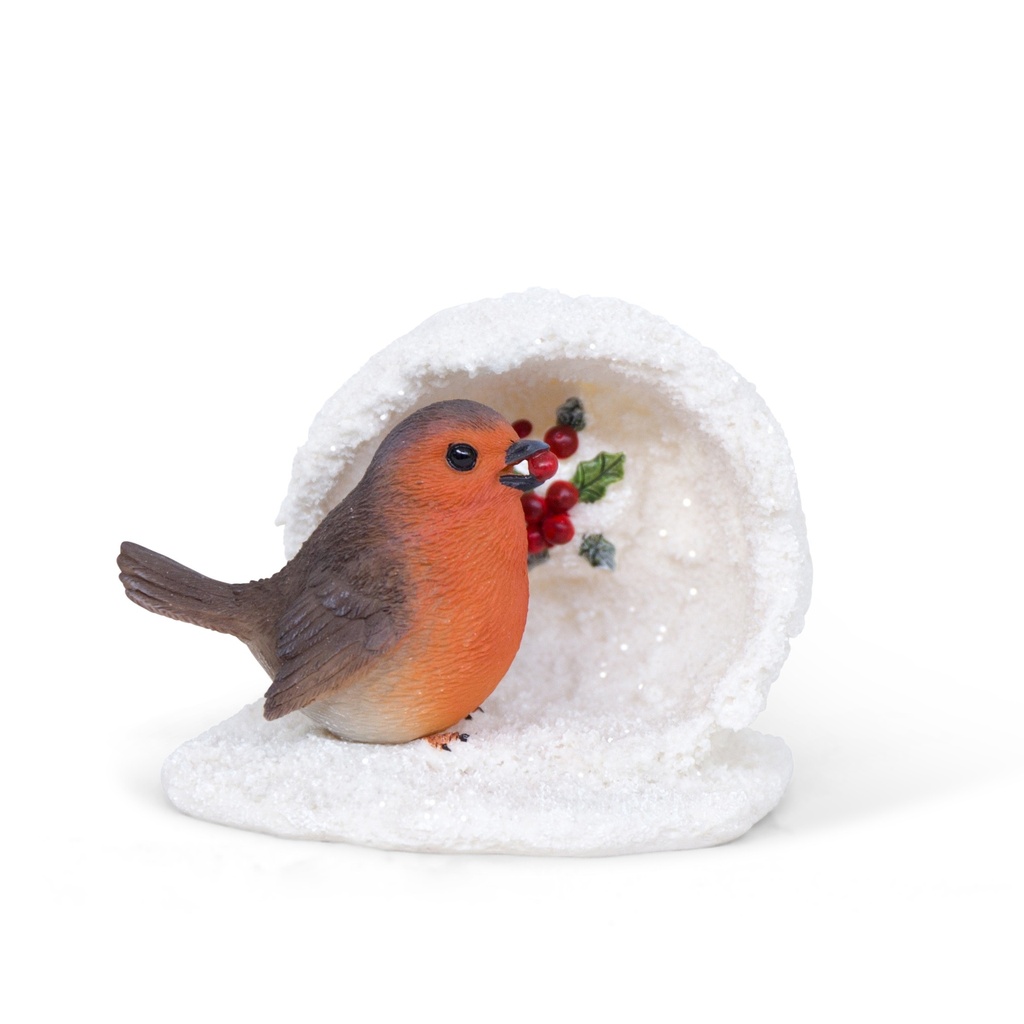 [11154139-A] WEB-POLY ANIMAL IN SNOWBALL (Rotkehlchen | 12x9h9cm)