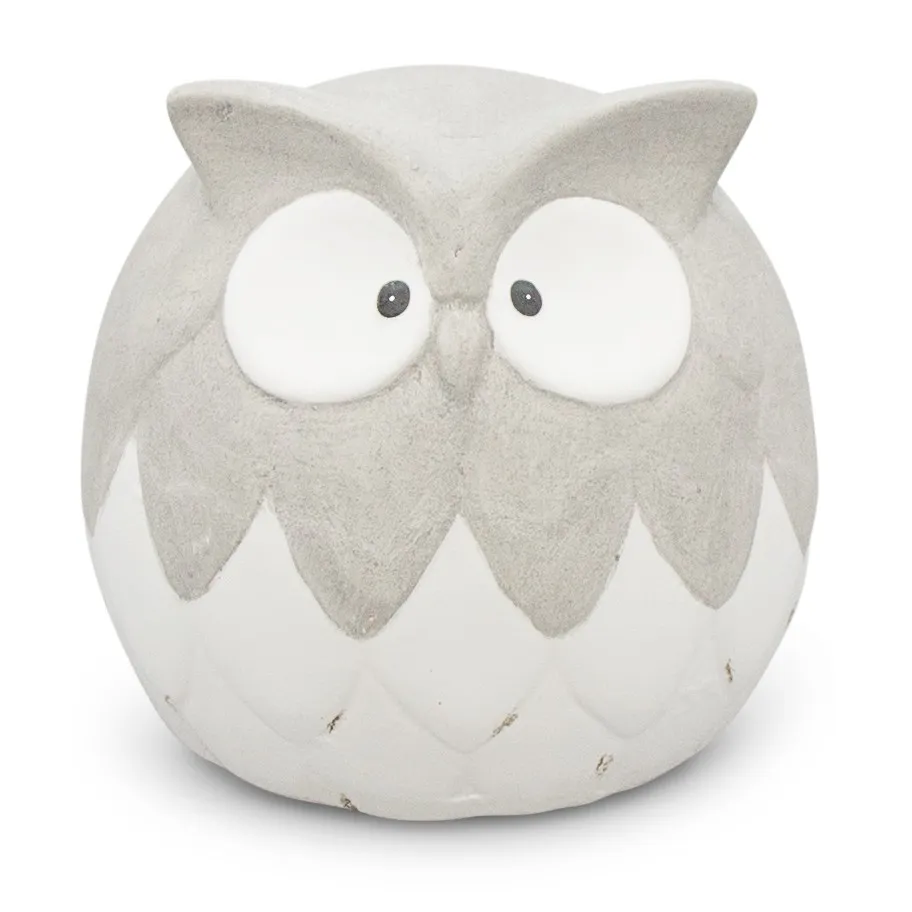 [69500316-A] Decoratieve keramieken uil – Wit op grijze achtergrond (2 maten: 15x14xH15 en 16x15xH20 cm) (15x14h15cm)