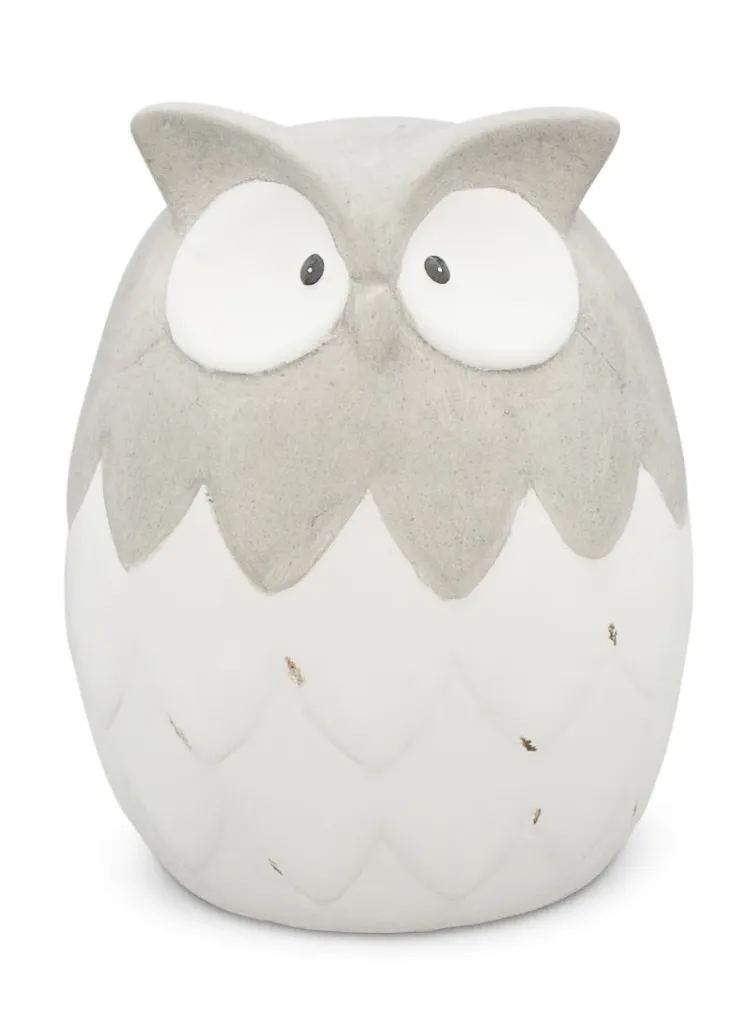 Decorative Ceramic Owl – White on grey background (2 sizes: 15x14xH15 and 16x15xH20 cm)