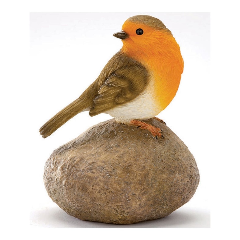 [11153201] Decorative robin on stone in hand-painted polyresin – 14 cm