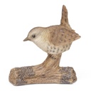 Bird sculpture in polyresin on natural wood base (11.5x5h12cm)