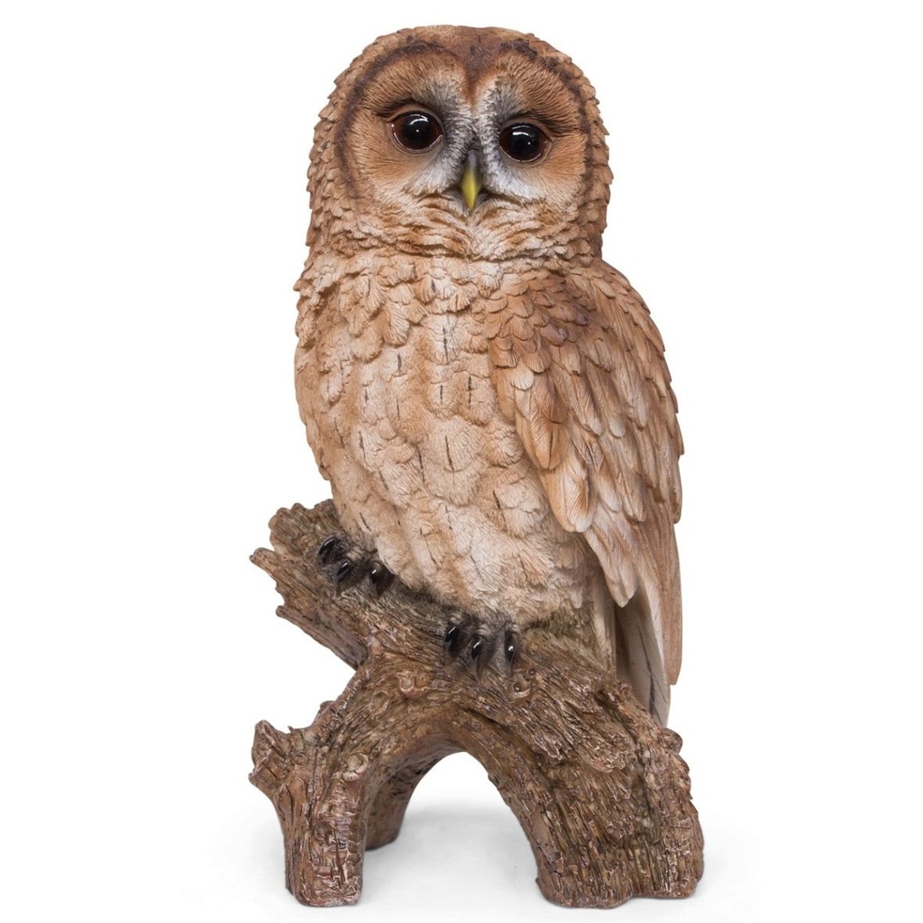 [11154032] Owl sculpture in polyresin wood effect – medium size (18x15h32cm)