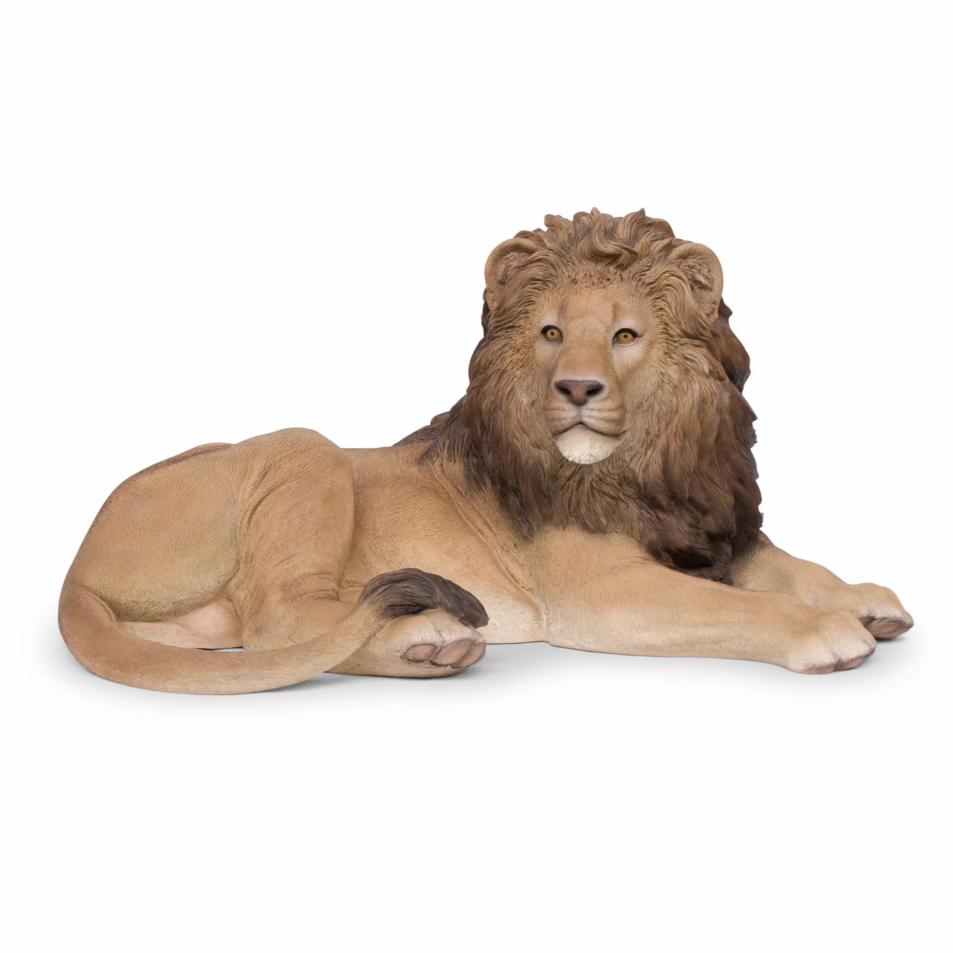 [11154057] Liggende leeuwenstatue in ultrarealistisch polyresin, groot formaat (98×55×50 cm)