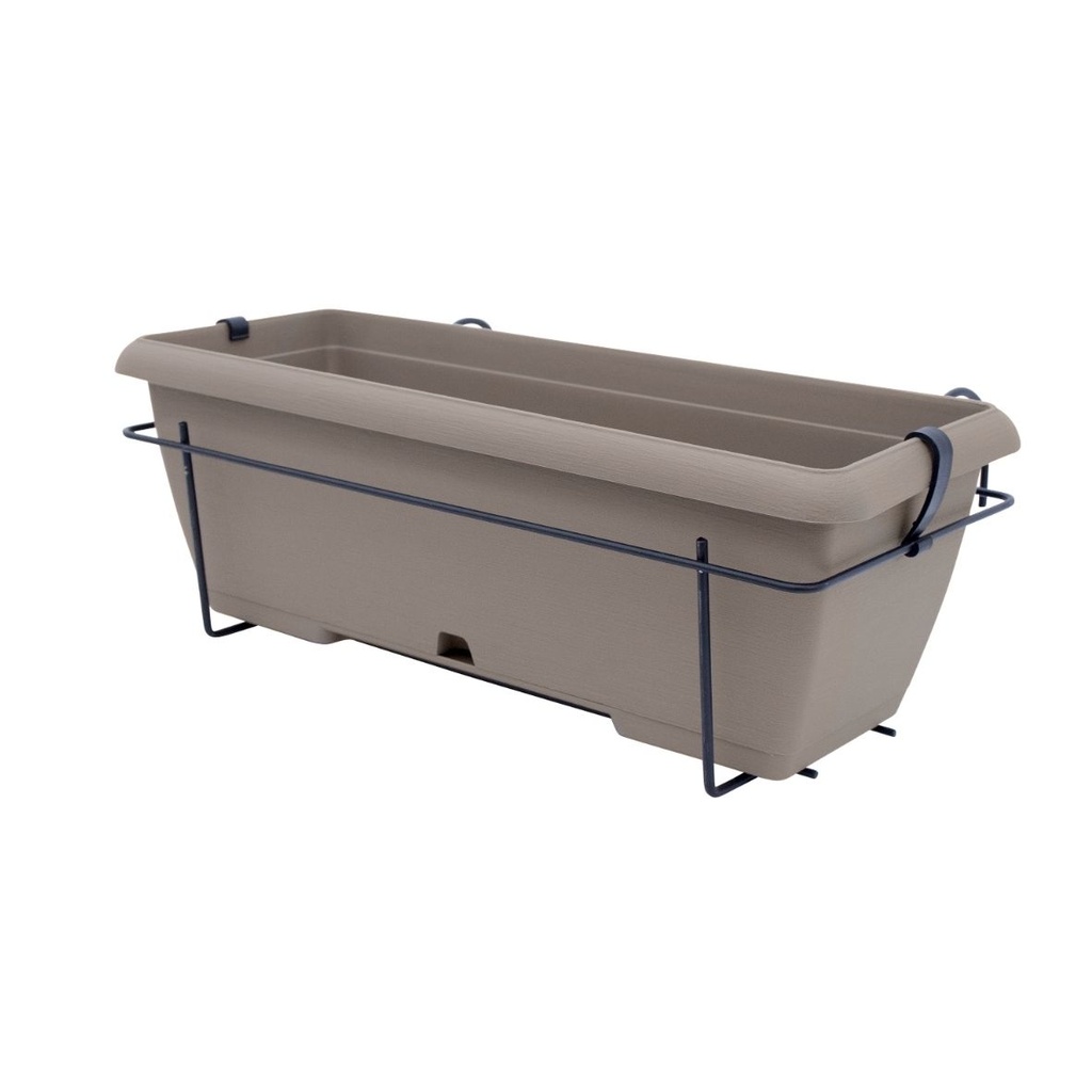 [12228907] Teramo Balkonkasten-Set – Steineffekt-Ausführung, Reservoir + Halterung (50x20xH16,7cm) (Taupe)
