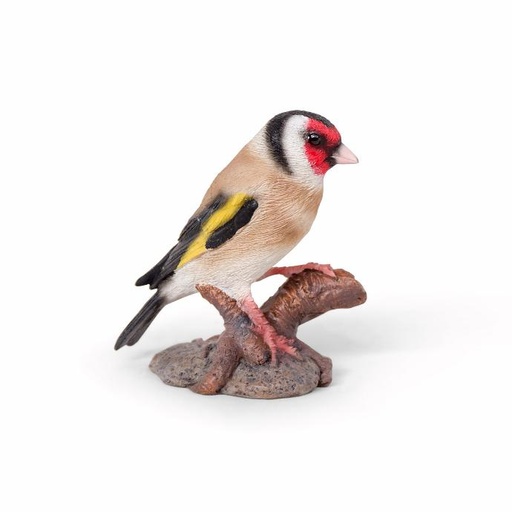 [11154166] POLYRESIN GOLDFINCH RED ON WOOD 9X6H11