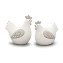 WEB-CERAMIC ROOSTER AND HEN WHITE ON GREY