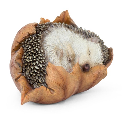 [11154043] POLYRESIN HEDGEHOG ON A LEAF