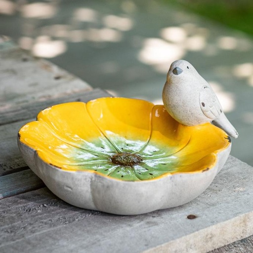 [69500339] CERAMIC BIRD BATH FLOWER+BIRD